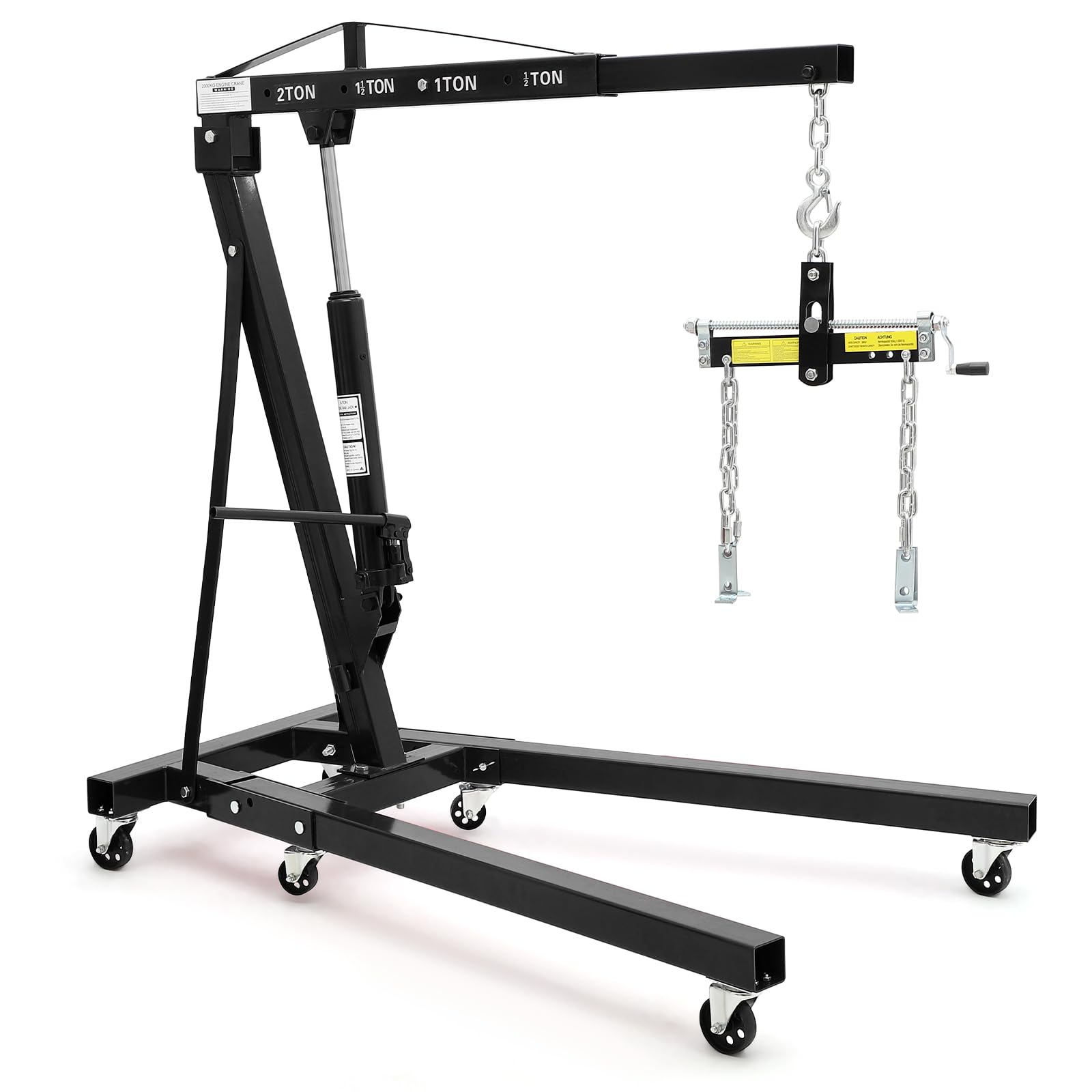 Garvee 2 Ton Folding Hydraulic Engine Hoist with Load Leveler for Garage Workshop Warehouse, 4400 LBS Capacity, Black