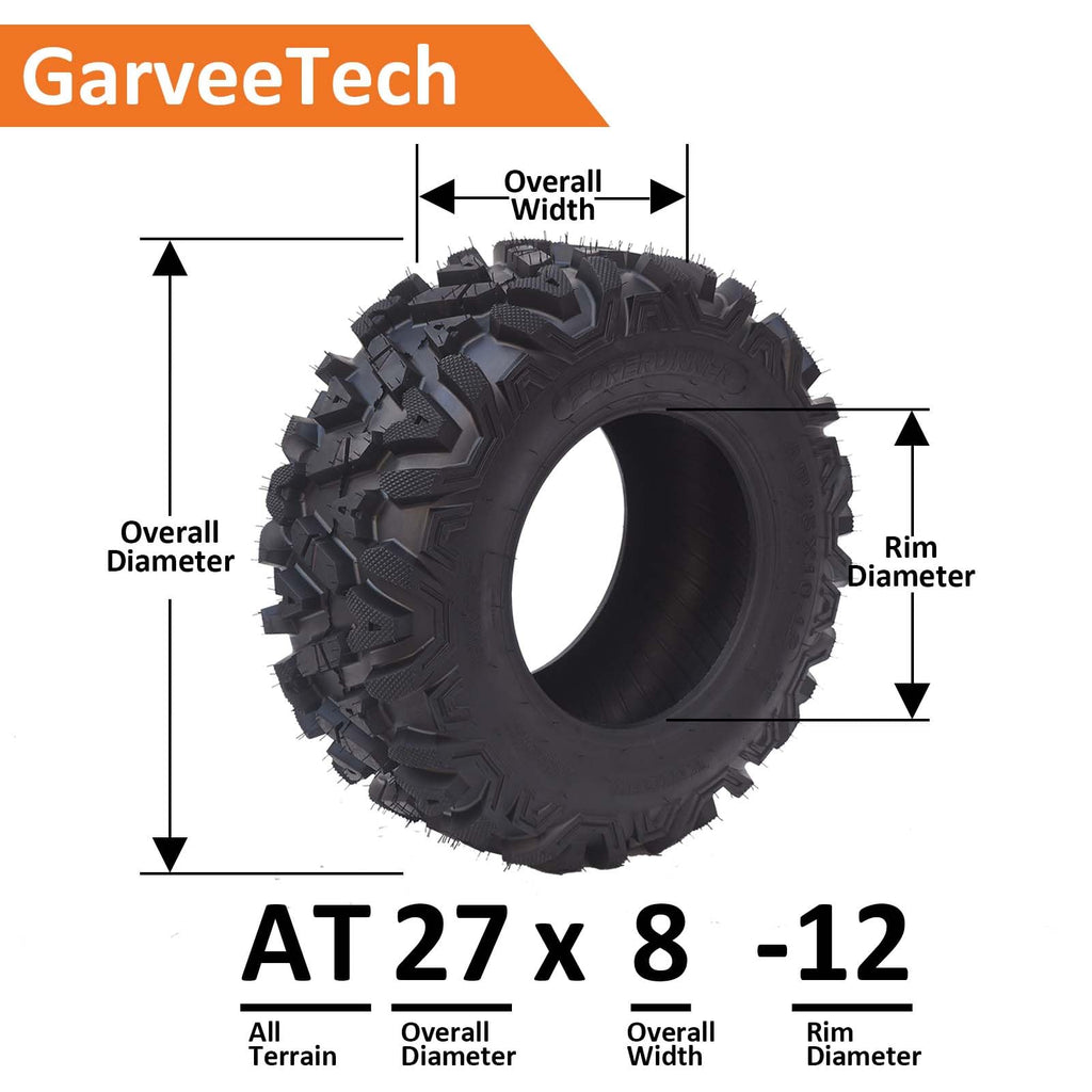 Garvee Set of 2 UTV/ATV Tires 27x8-12 6PR Tubeless All-Terrain Tire Heavy Duty Puncture Resistant Off-Road Rock Sand Street Use, Black