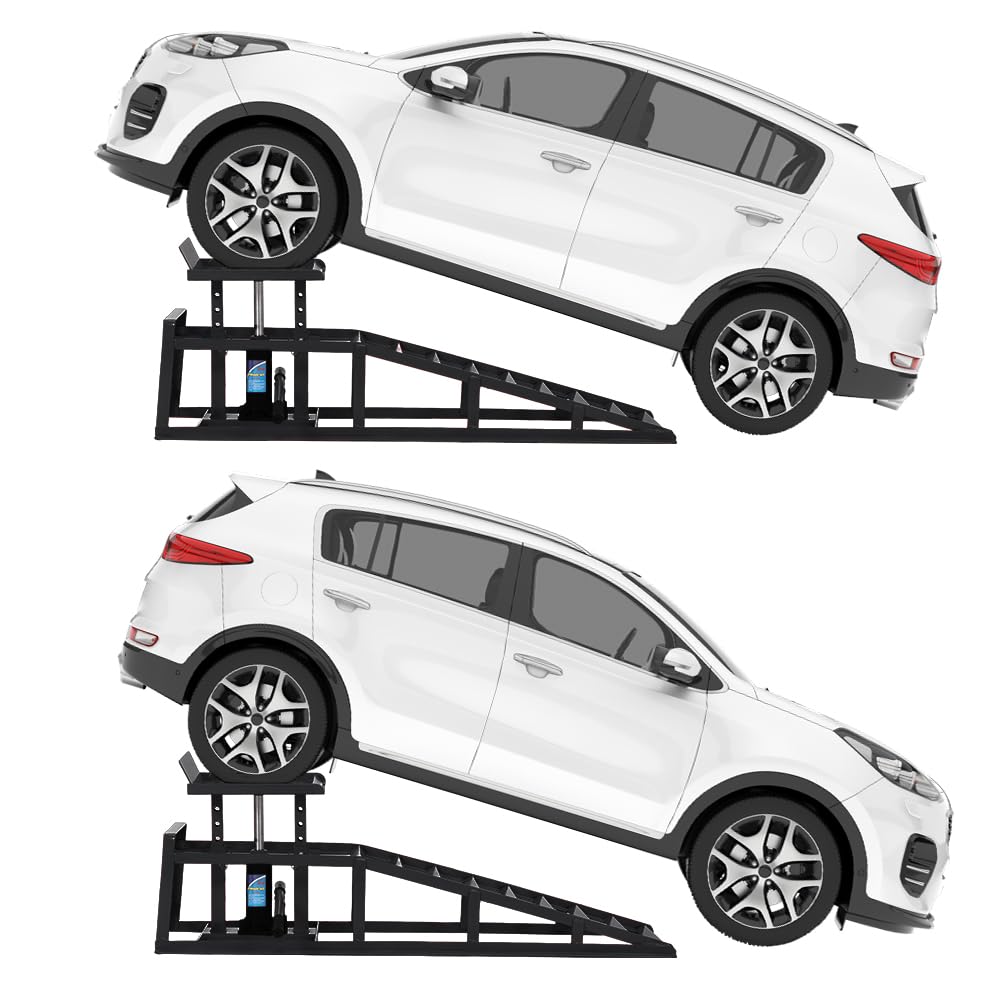 Garvee 2-Pack Hydraulic Car and Truck Service Ramps - 5-Ton Capacity, Adjustable Lift Height 9.8"-15", Ideal for Home Garage Use, Black