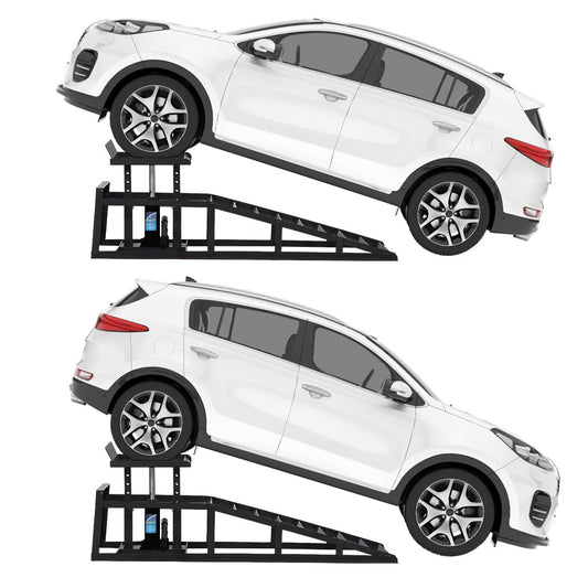 Garvee 2pcs 5 Ton Hydraulic Car and Truck Service Ramps - 11023lbs Capacity, Portable Lifts for Oil Changes with Adjustable Height from 9.8" to 15", Ideal for Home Garage and Vehicle Repairs, Black