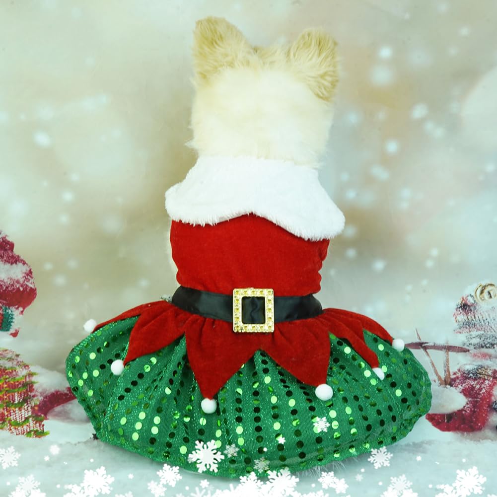 Garvee Dog Christmas Dress 3 Decorative Buckle Design Soft Comfortable Fleece Pet Clothes for Small Medium Large Dogs XL Green Mesh