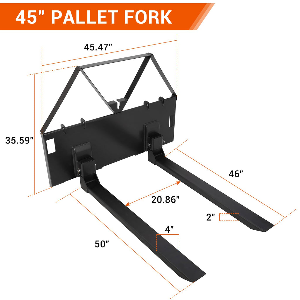 Garvee 46" Tractor Pallet Forks, 3200 lb Quick Attach Skid Steer Fork Attachment with 2" Receiver Hitch for Farms, Warehouses & Construction