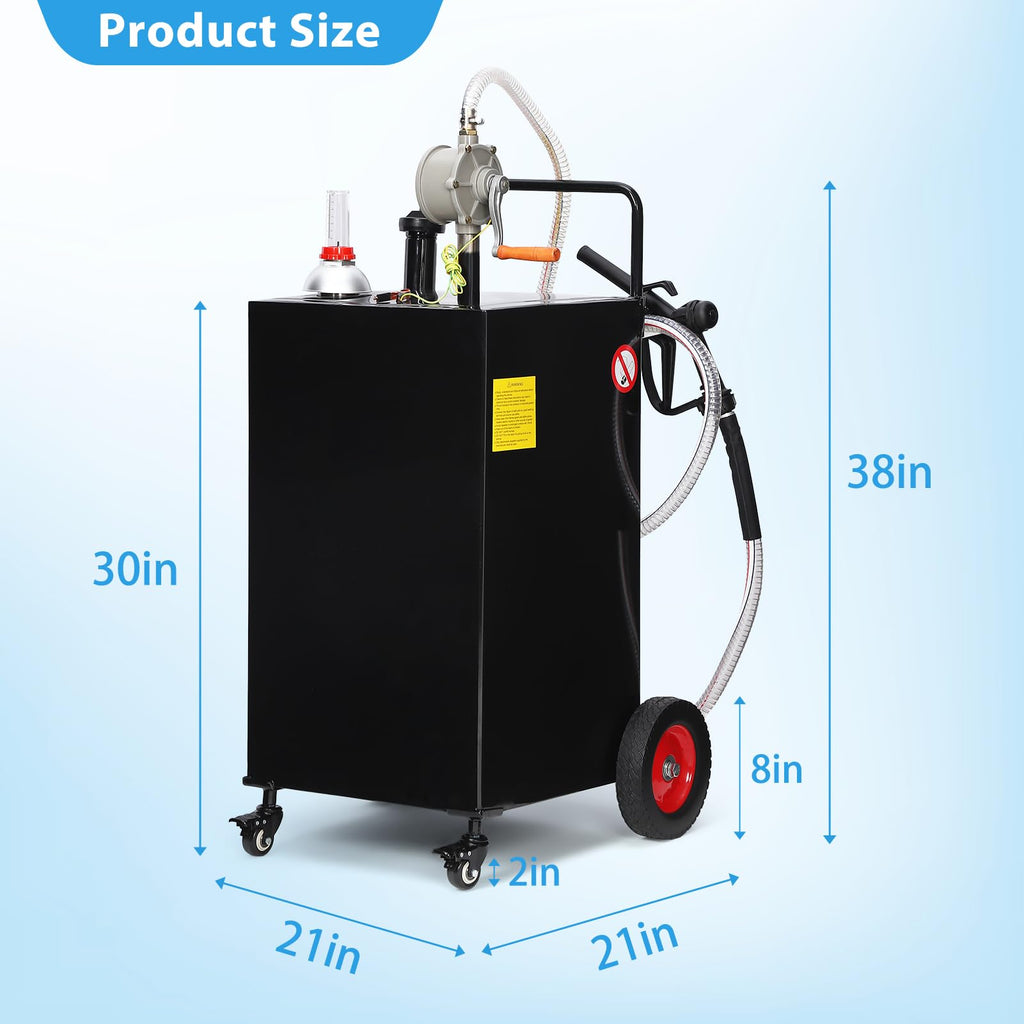 Garvee 30 Gallon Stainless Steel Portable Fuel Caddy, Manual Pump & 4 Wheels - Red / 30 Gallon