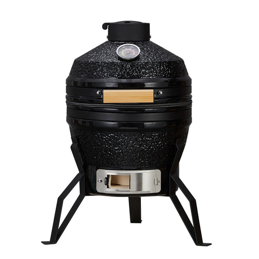 Garvee 13 Inch Portable Charcoal Grill with Cast Iron Stand and Heat Deflectors, Ceramic BBQ Charcoal Grill Heavy Duty with 10.6" Stainless Steel Grid for Outdoor Camping Smoking Grilling Baking Barbecue