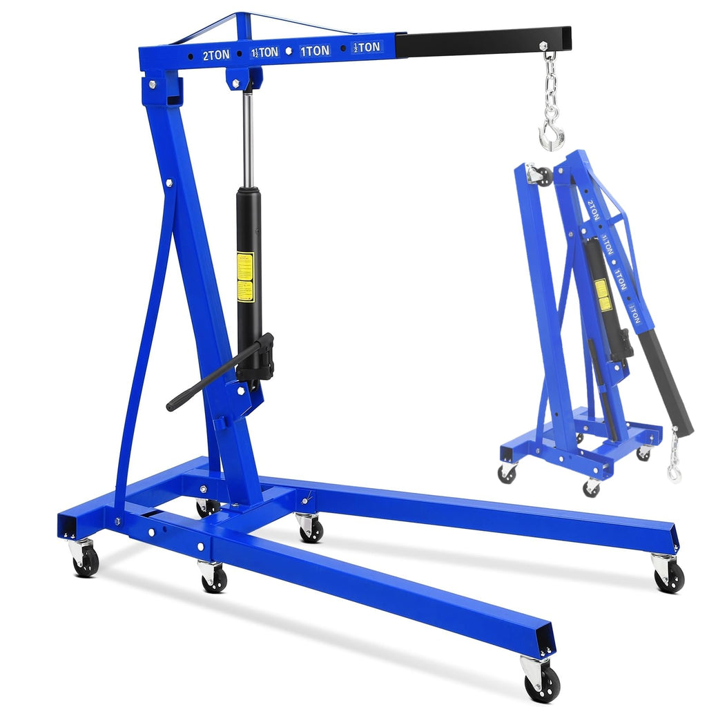 Garvee 2 Ton Hydraulic Engine Hoist Folding Cherry Picker Shop Crane Lift 4400LB Blue