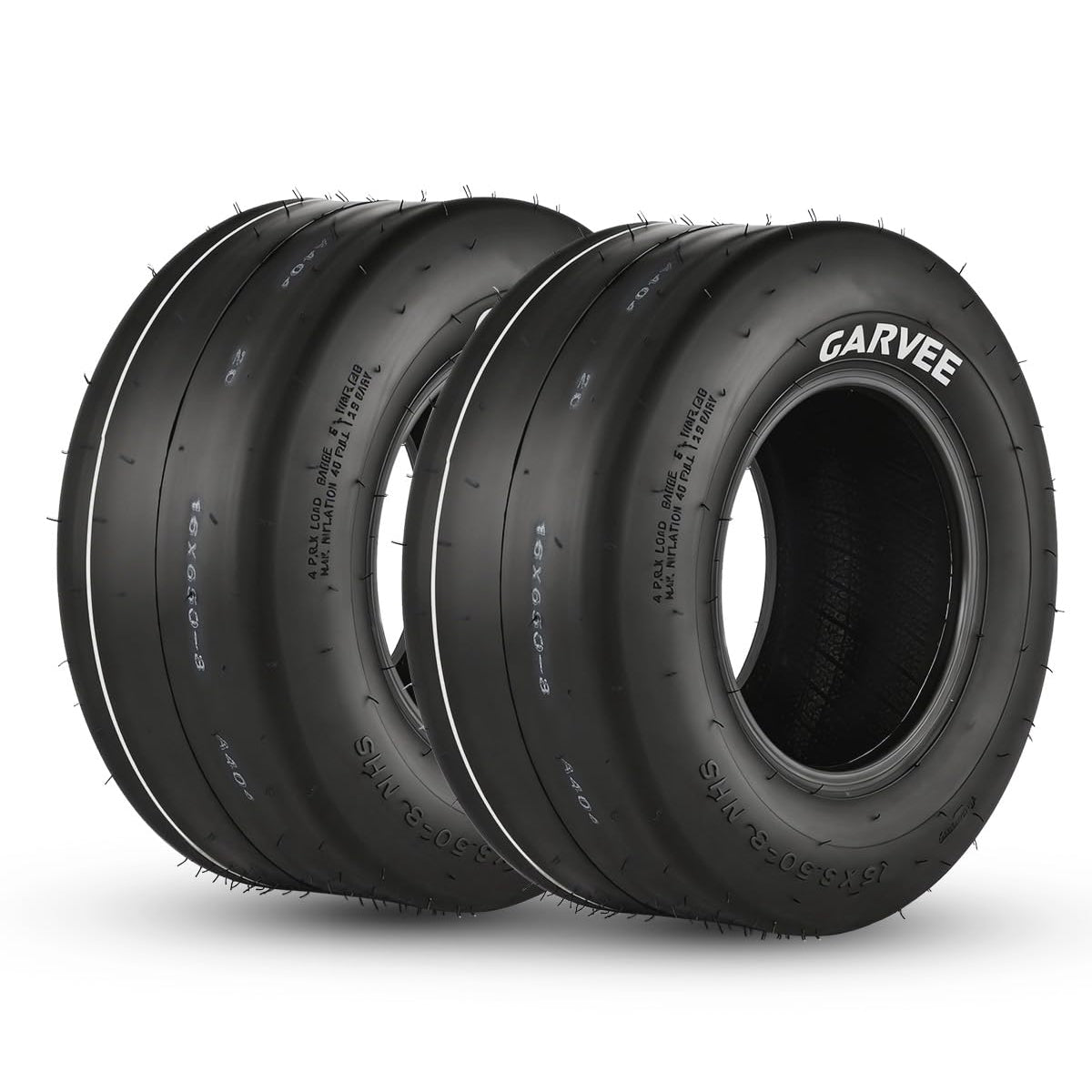 Garvee 2 Pack 16x6.50-8 Lawn Mower Tire, Smooth Pattern, Tubeless, 4PR, Turf Use, Black