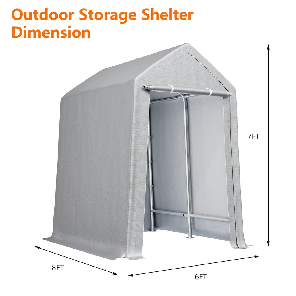 Garvee 6' X 8' Heavy Duty Carport with Roll-Up Door, Waterproof, Portable Garage for Cars and Boats, Grey