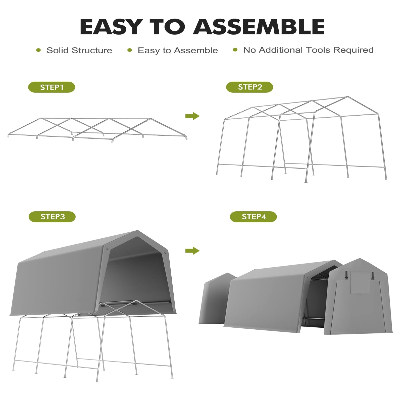 Garvee 7x15 FT Motorcycle Storage Sheds, Portable Carport with Rolled up Zipper Door , Waterproof , Storage Tent Heavy Duty for Motorcycle , Bike , Firewood , Garden Tools , Grey