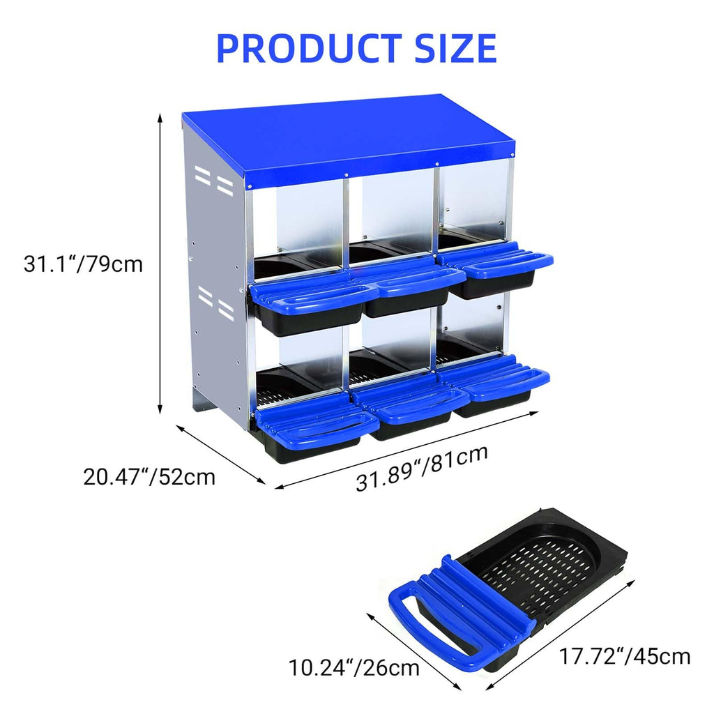 Garvee Chicken Nesting Box 6-Hole Roll Away Egg Laying Box with Lid Heavy-Duty Galvanized Steel Rustproof Design Wall-Mountable Blue