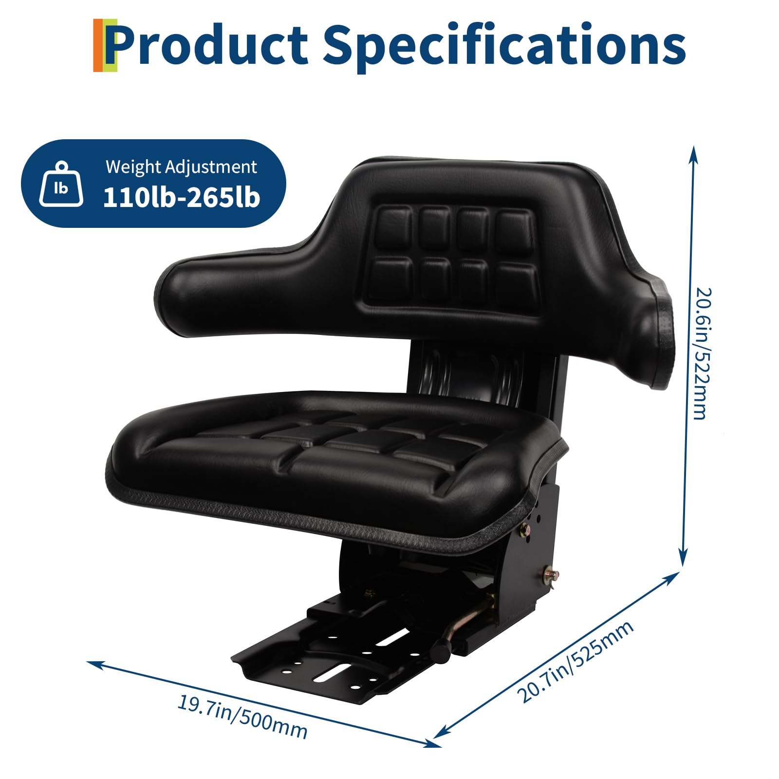 Garvee Universal Forklift Seat Wrap Around Adjustable Tractor Suspension Seat with Micro Switch for Ford Massey Ferguson, 50-120kg Support, Black