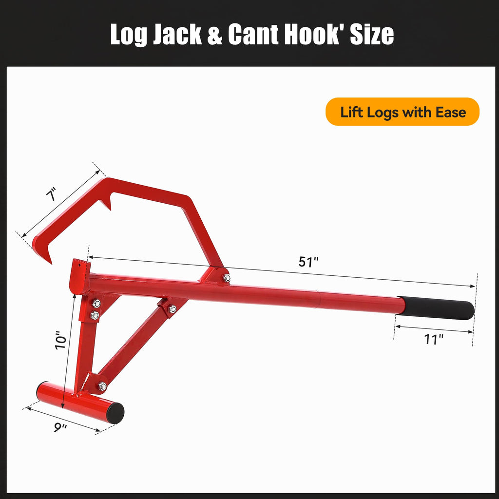 Garvee 51" Forestry Equipment Log Lifter - Heavy Duty Adjustable Steel Tool for 3-25 Inch Logs w/11" Non-Slip Grip & Red Finish