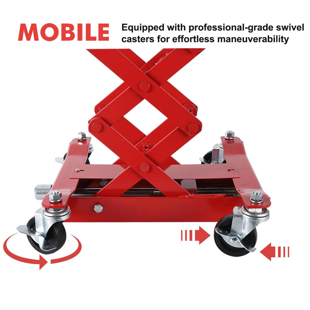 Garvee 450 LBS Capacity Low Profile Transmission Jack with 2M Safety Straps, 7-23 in Lift Range, Heavy Duty Auto Repair Lifting Jack, Red, Compact Vehicles