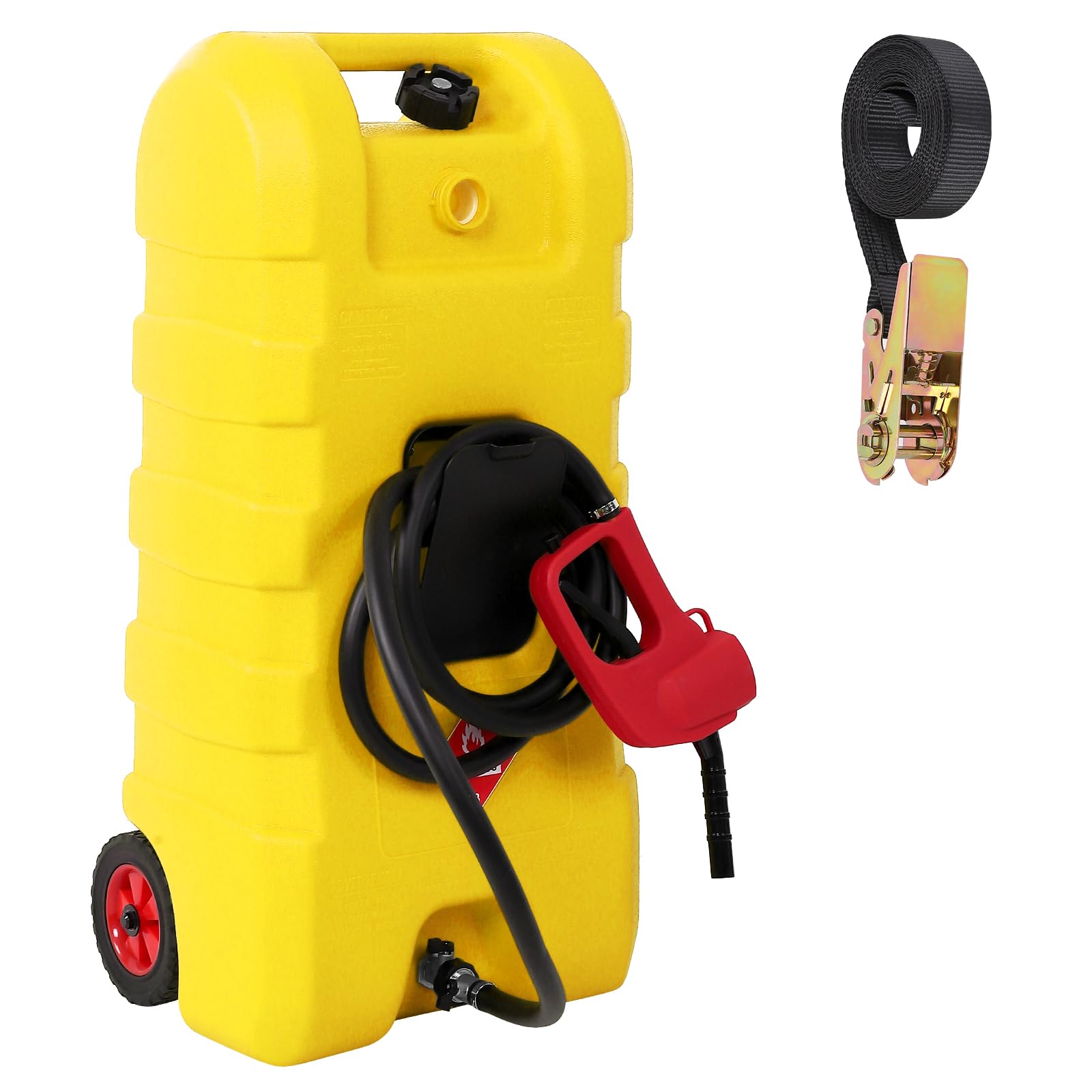 Garvee Fuel Caddy, 15 Gallon Portable Gasoline Tank Container With Le Fluid Delivery Siphon Pump and 10ft Delivery Hose, Diesel Storage Tank On Wheels for Cars, Lawnmowers, Atvs, and Boats, Yellow