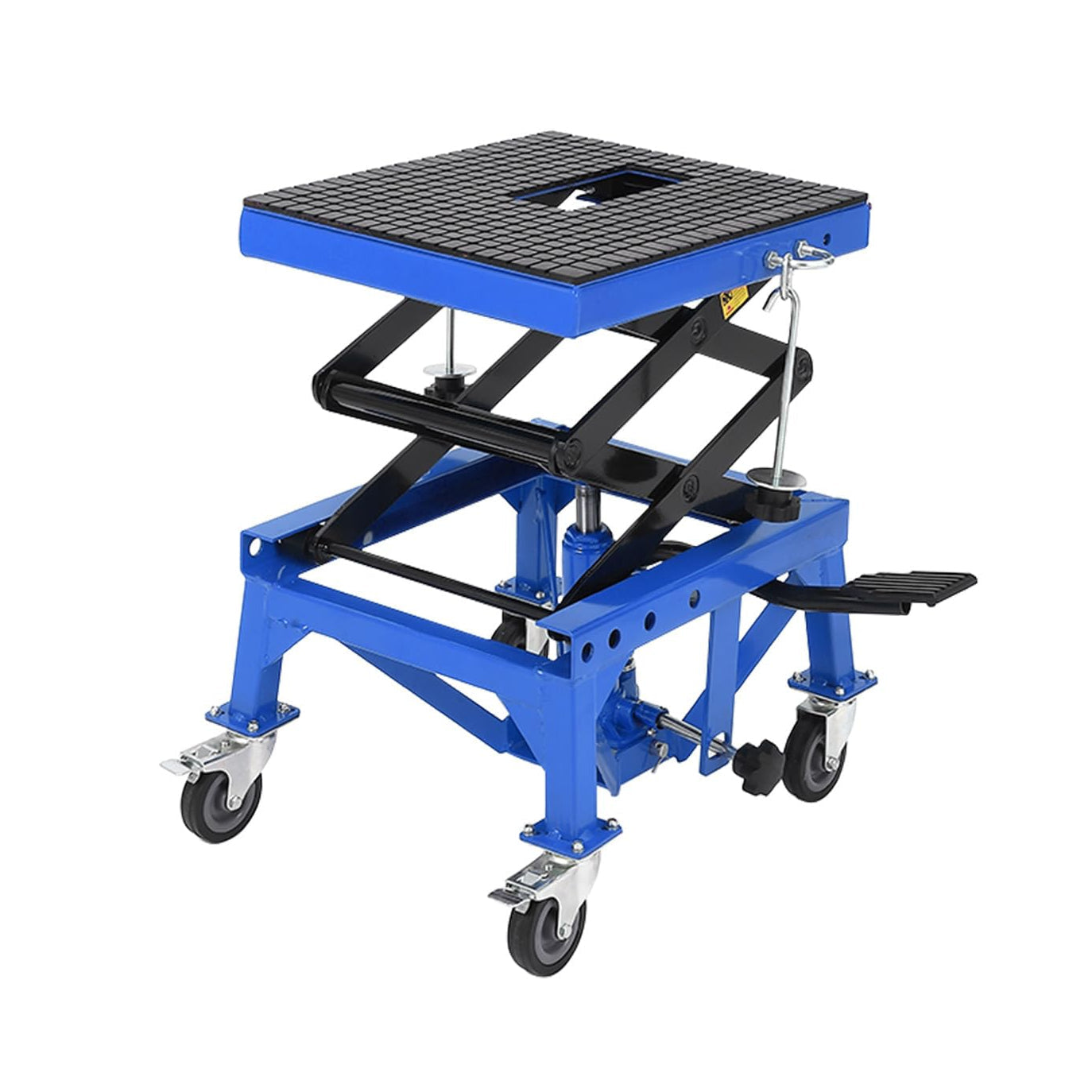 Garvee 350 lbs Hydraulic Motorcycle Lift Jack Table - Foot-Operated Scissor Lift with Anti-Slip Platform, Drainage Rubber Mat, and J-Hooks for Motorcycle, ATV, and Dirt Bike Maintenance, Blue