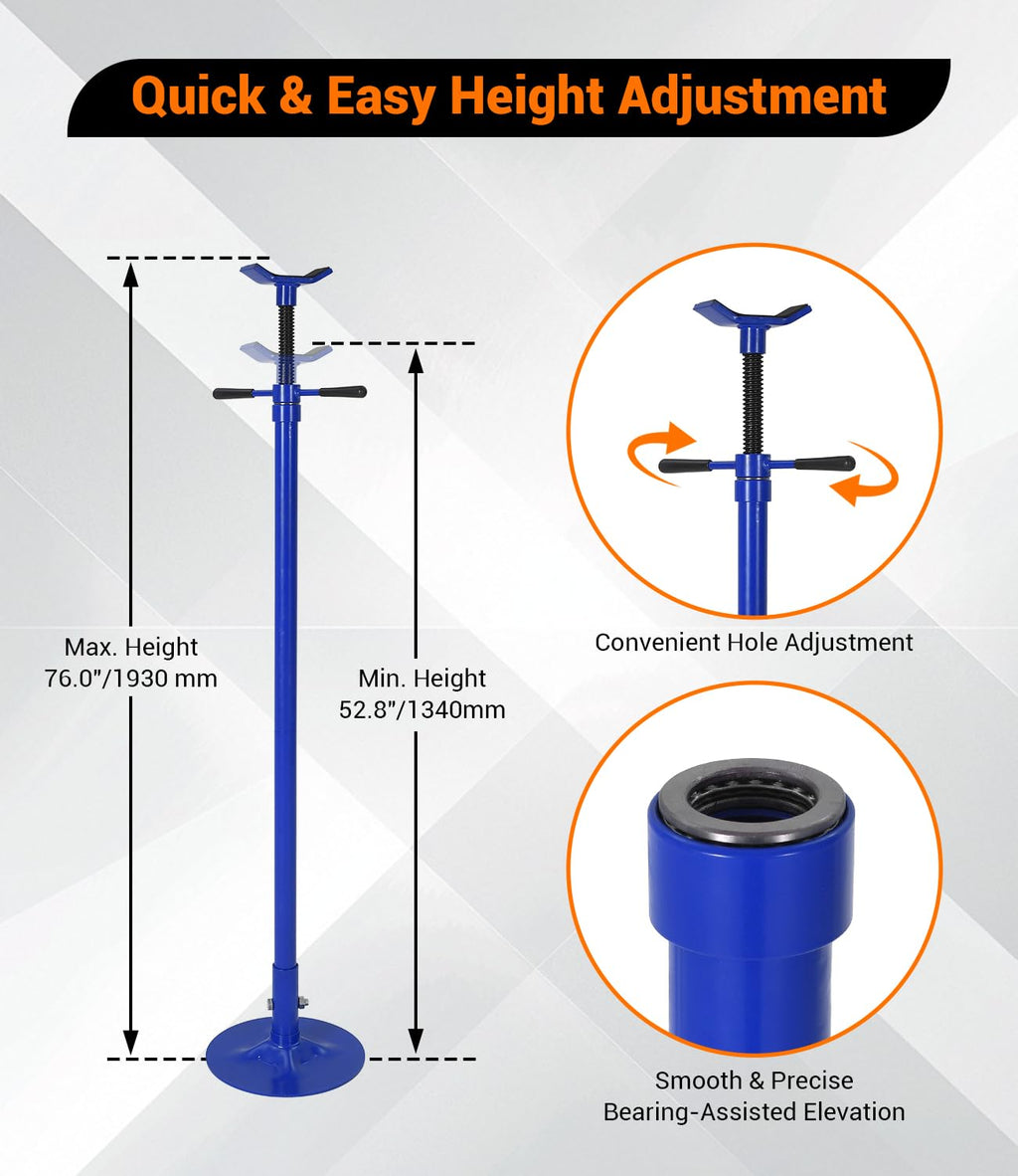 Garvee 3/4 Ton Underhoist Support Stand - 1655 lbs Capacity Jack Stand with 52" to 76" Lifting Range and 12" Diameter Base for Vehicle Lifting and Support, Blue