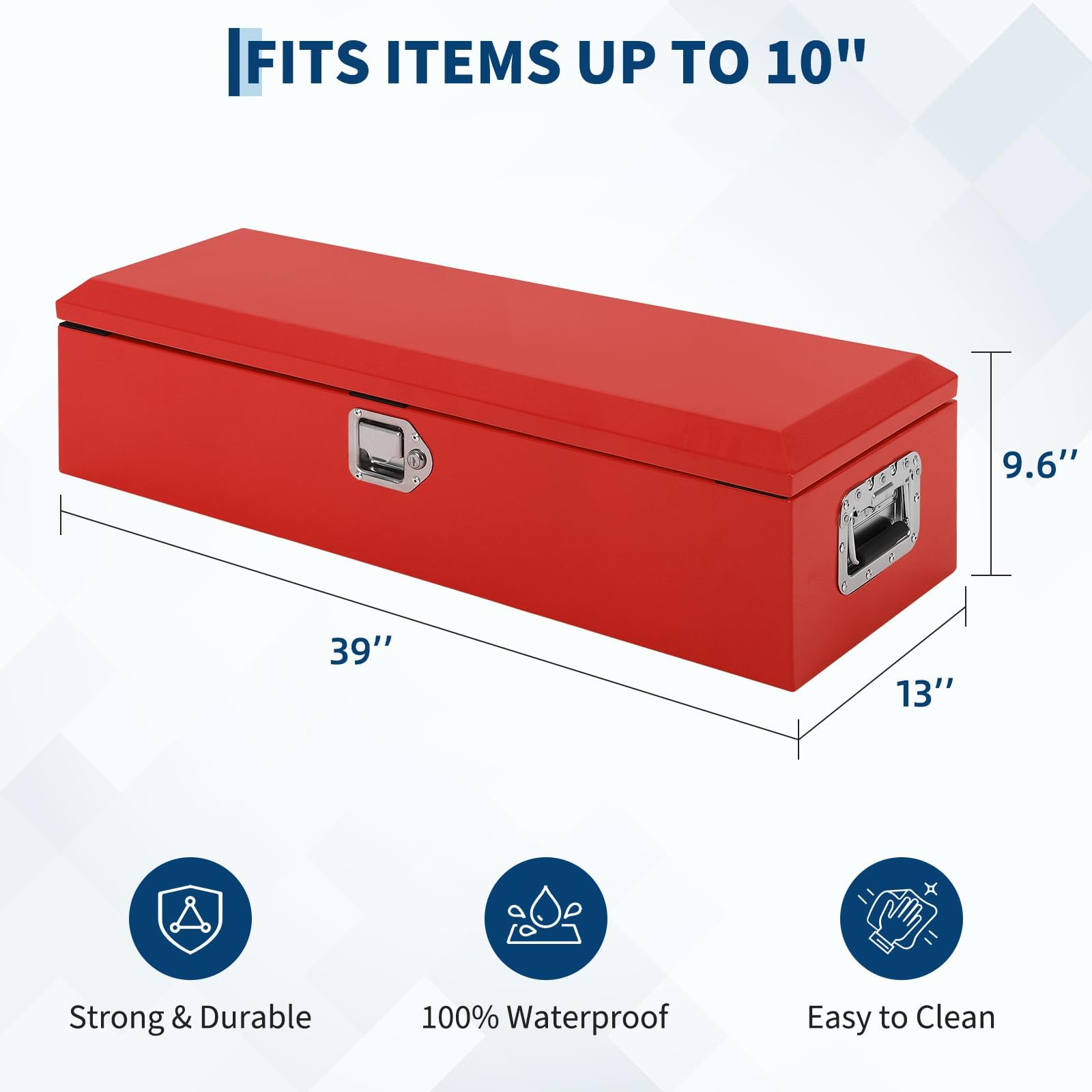 Garvee 39"x13"x9.6" Truck Bed Tool Box, Heavy-Duty Steel Metal Storage Box with Orange Peel Finish for Pickup, RV, and Trailer, Red