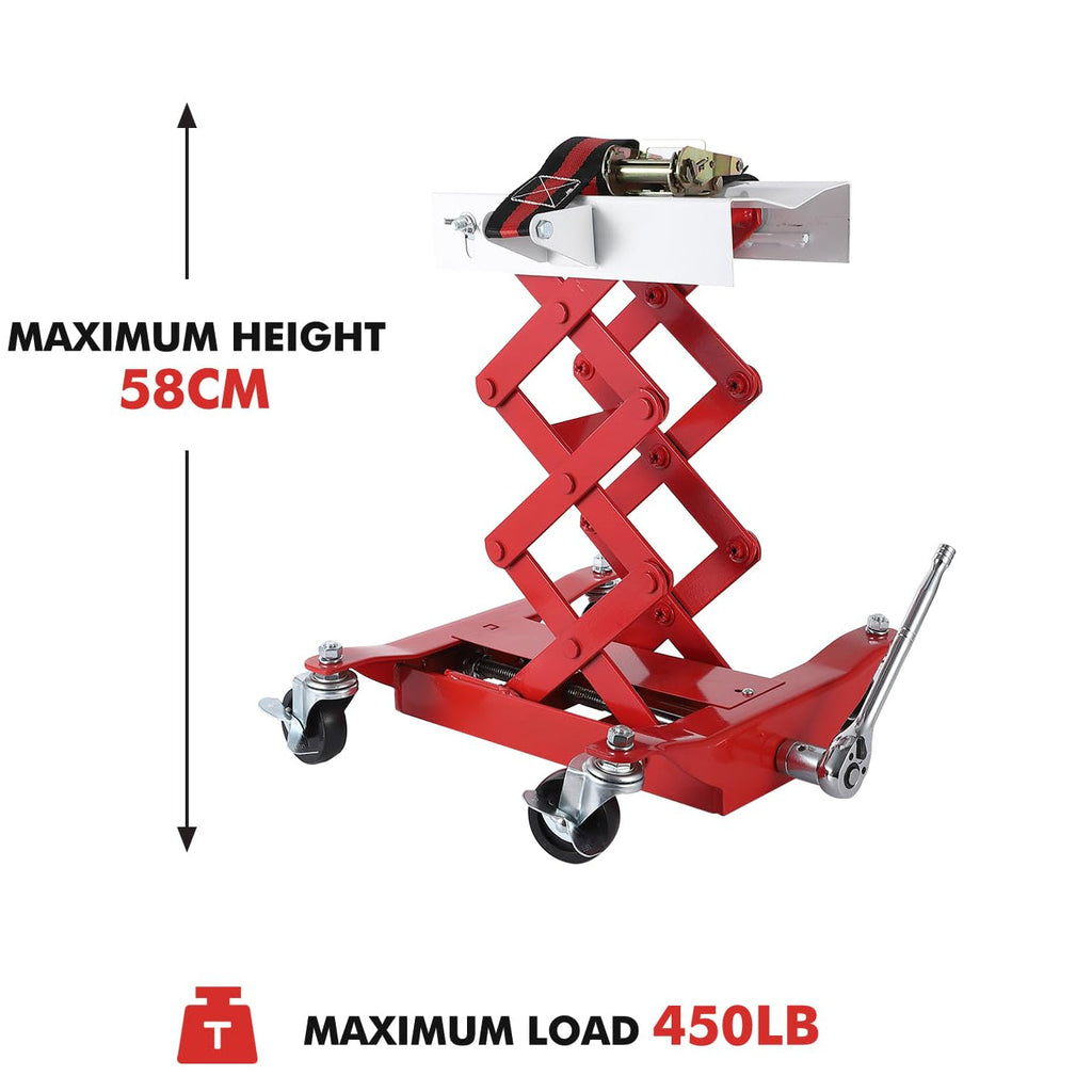 Garvee 450 LBS Capacity Low Profile Transmission Jack with 2M Safety Straps, 7-23 in Lift Range, Heavy Duty Auto Repair Lifting Jack, Red, Compact Vehicles
