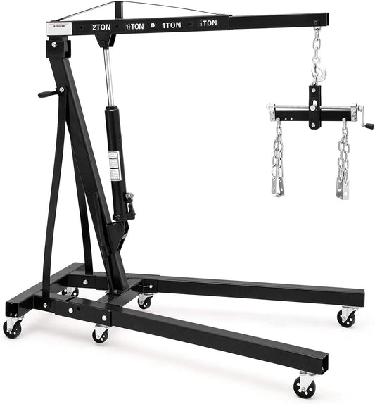 Garvee Engine Hoist With Lever 2 Ton 4000 Lbs Heavy Duty Folding Cherry Picker Hydraulic Lift For Garage Car Shop Auto Repair Black
