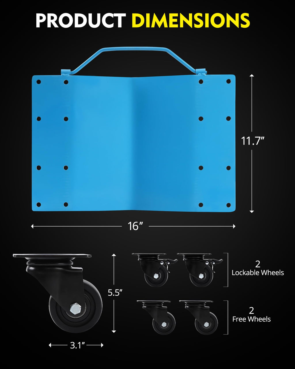 Garvee Car Dolly [Set of 4 with 8000 lbs Capacity], Manganese Steel Heavy Duty Car Mover Wheel Dollies with Antiskid Plate & 360 Degree Rotatable Wheel, 16" x 13", Blue