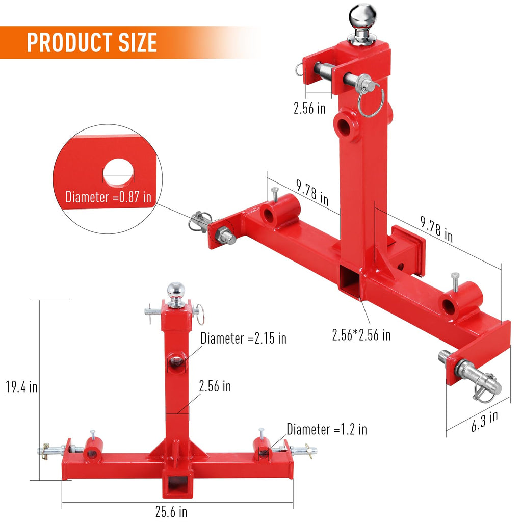 Garvee 49 Inch Hay Bale Spear with 3 Point Hitch & Stabilizers