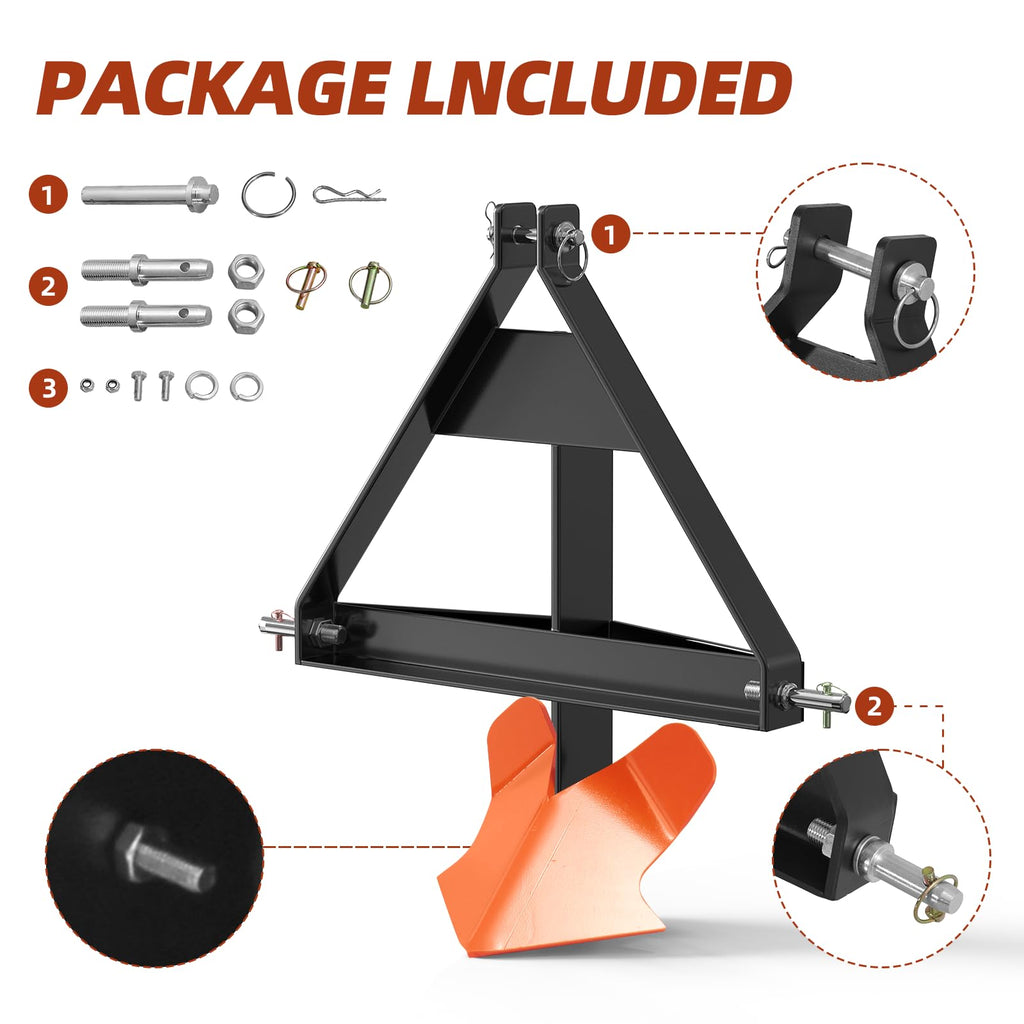 Garvee Heavy Duty Middle Buster Plow for 3-Point Hitch Tractors, Durable Steel Soil Tiller for Farming and Gardening Orange