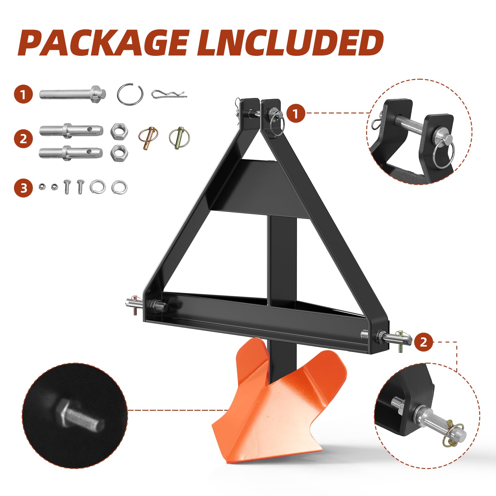 Garvee Heavy Duty Middle Buster Plow for 3-Point Hitch Tractors, Durable Steel Soil Tiller for Farming and Gardening Orange