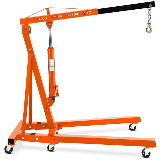 Garvee 2-Ton Folding Engine Hoist Hydraulic Shop Crane Lift With 6 Casters Telescopic Boom For Garage Workshop Factory Orange