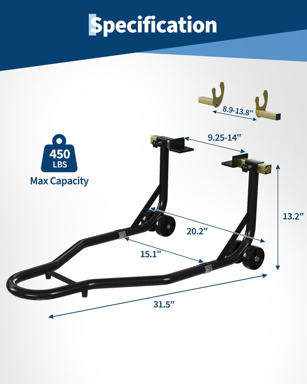 Garvee Motorcycle Stand Lift - 450 lbs Capacity Adjustable Front and Rear Wheel Lift for Maintenance and Repairs, Black