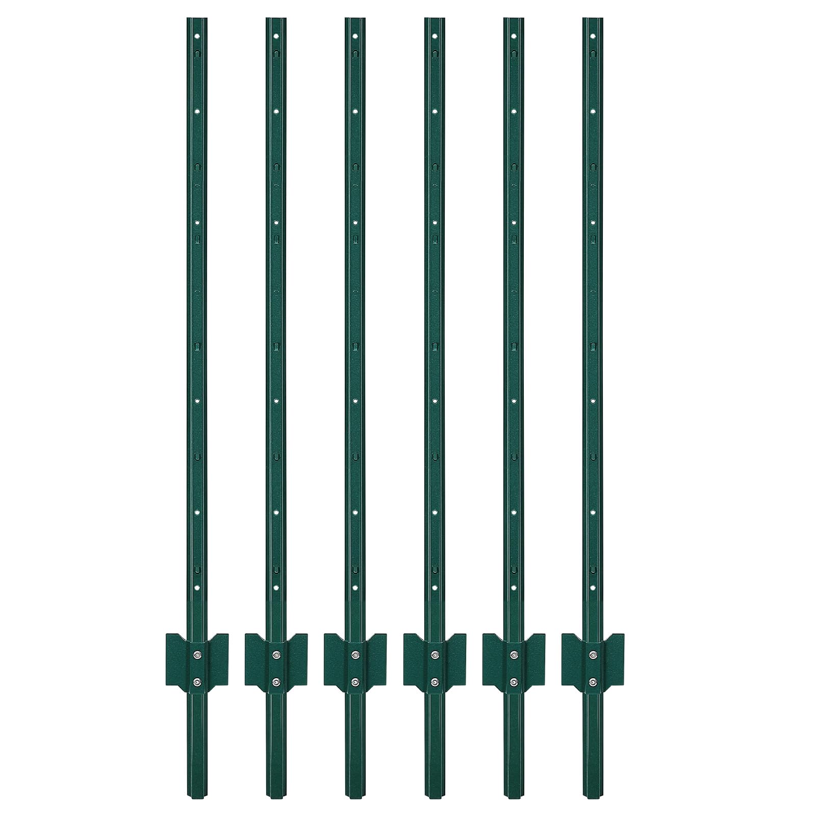 Garvee 4FT Metal Fence Posts, Pack of 6 - U-Shaped Steel Stakes, Rust-Resistant Heavy Duty Green Fence Posts for Garden, Yard, Farm, No-Dig Installation