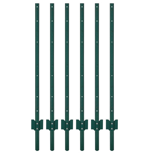 Garvee 4FT Metal Fence Posts, Pack of 6 - U-Shaped Steel Stakes, Rust-Resistant Heavy Duty Green Fence Posts for Garden, Yard, Farm, No-Dig Installation