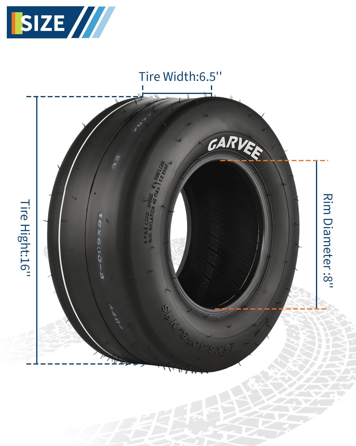 Garvee 2 Pack 16x6.50-8 Lawn Mower Tire, Smooth Pattern, Tubeless, 4PR, Turf Use, Black