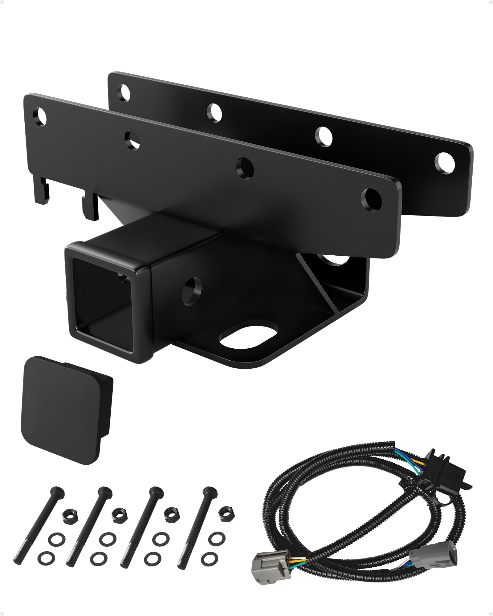 Garvee 2 Inch Rear Bumper Towing Trailer Hitch Receiver Compatible for 2007-2018 Jeep Wrangler JK 2 & 4 Door Unlimited w/Wiring Harness