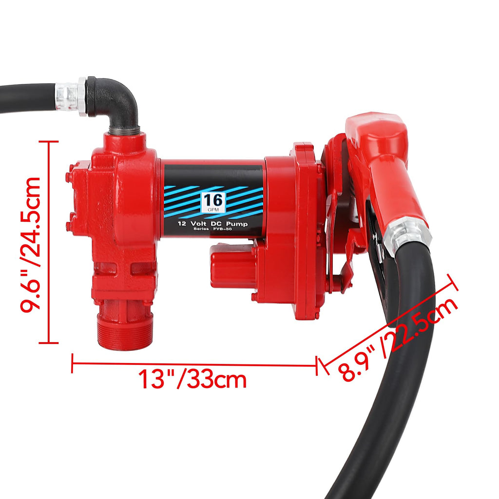 Garvee Fuel Transfer Pump 16 GPM 1/4 HP, 12 Volt DC Fuel Pump, Diesel Transfer Pump with Automatic Nozzles, Gasoline Transfer Pump with Emission & Suction Hoses for Gasoline, Diesel, Kerosene