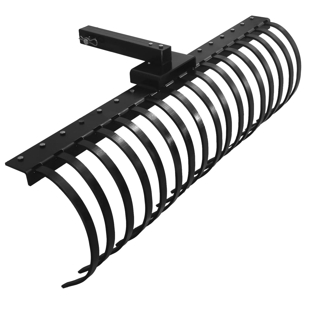 Garvee 49 Inch Landscape Rake for ATV, UTV & Lawn Tractor, 17-Tine Pine Straw Rake with 2-Inch Receiver, Tow-Behind Rock Rake for Leaves, Sticks & Debris