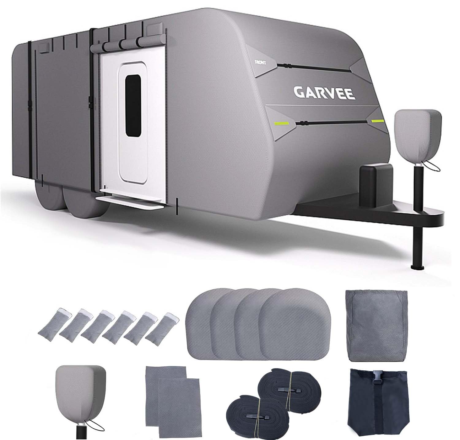 Garvee RV Cover 20-22FT, Camper Trailer Cover with Anti-UV, Waterproof, Windproof Straps, Includes Tire, Gutter, Tongue Jack Covers & Adhesive Repair Patches