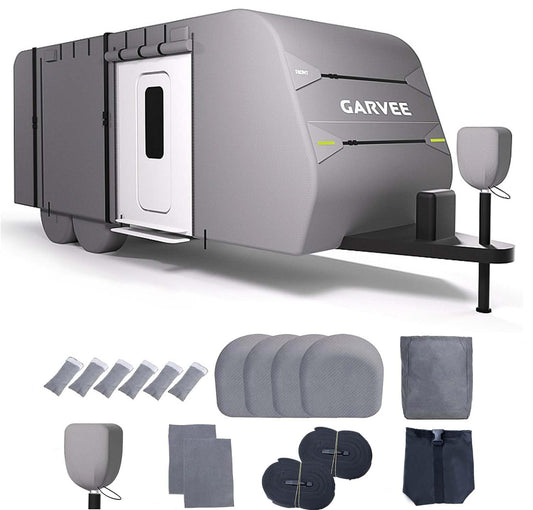 Garvee RV Cover 20-22FT, Camper Trailer Cover with Anti-UV, Waterproof, Windproof Straps, Includes Tire, Gutter, Tongue Jack Covers & Adhesive Repair Patches