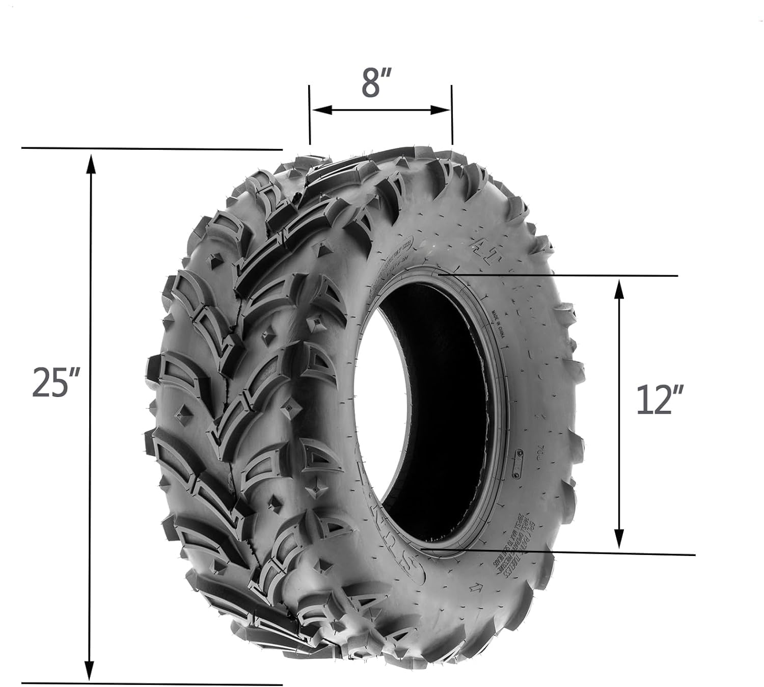 Garvee 25x8-12 6PR ATV Tires - All Terrain, Off-Road, UTV, Set of 2, Tubeless