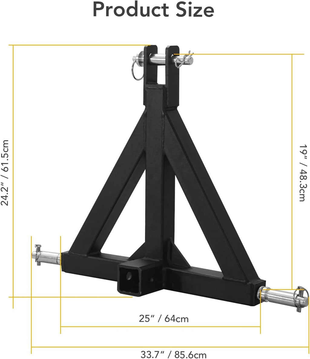 Garvee 3 Point Trailer Hitch With 2" Receiver - Category 1 Tractor Tow Drawbar Pull Hitch Adapter For Kubota John Deere BX LM25H WLM Tractor NorTrac Yanmar Massey Ferguson