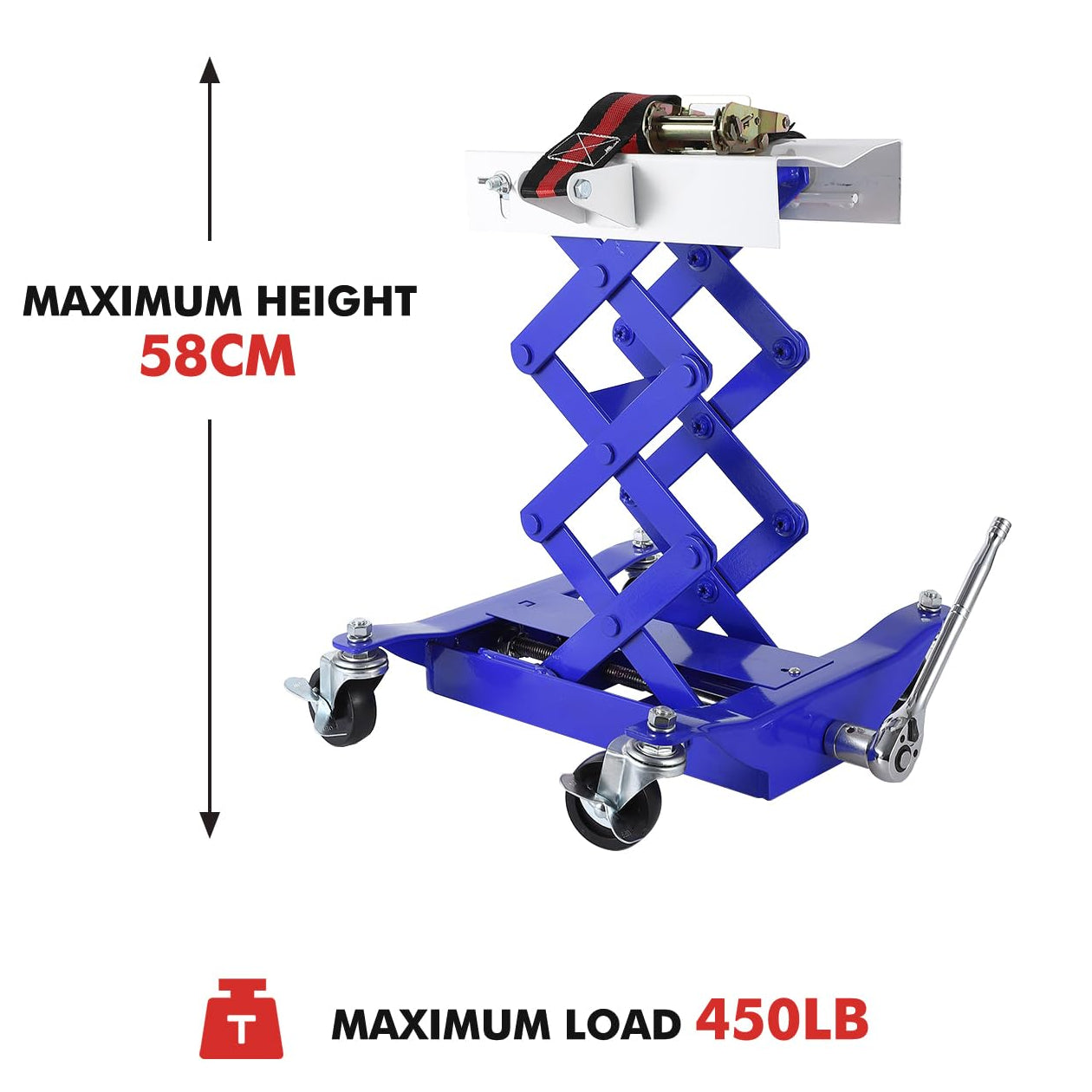 Garvee 450 LBS Capacity Low Profile Transmission Jack with 2M Safety Straps, 7-23 in Lift Range, Heavy Duty Auto Repair Lifting Jack with 4 Wheels for for Smaller Vehicles, Blue