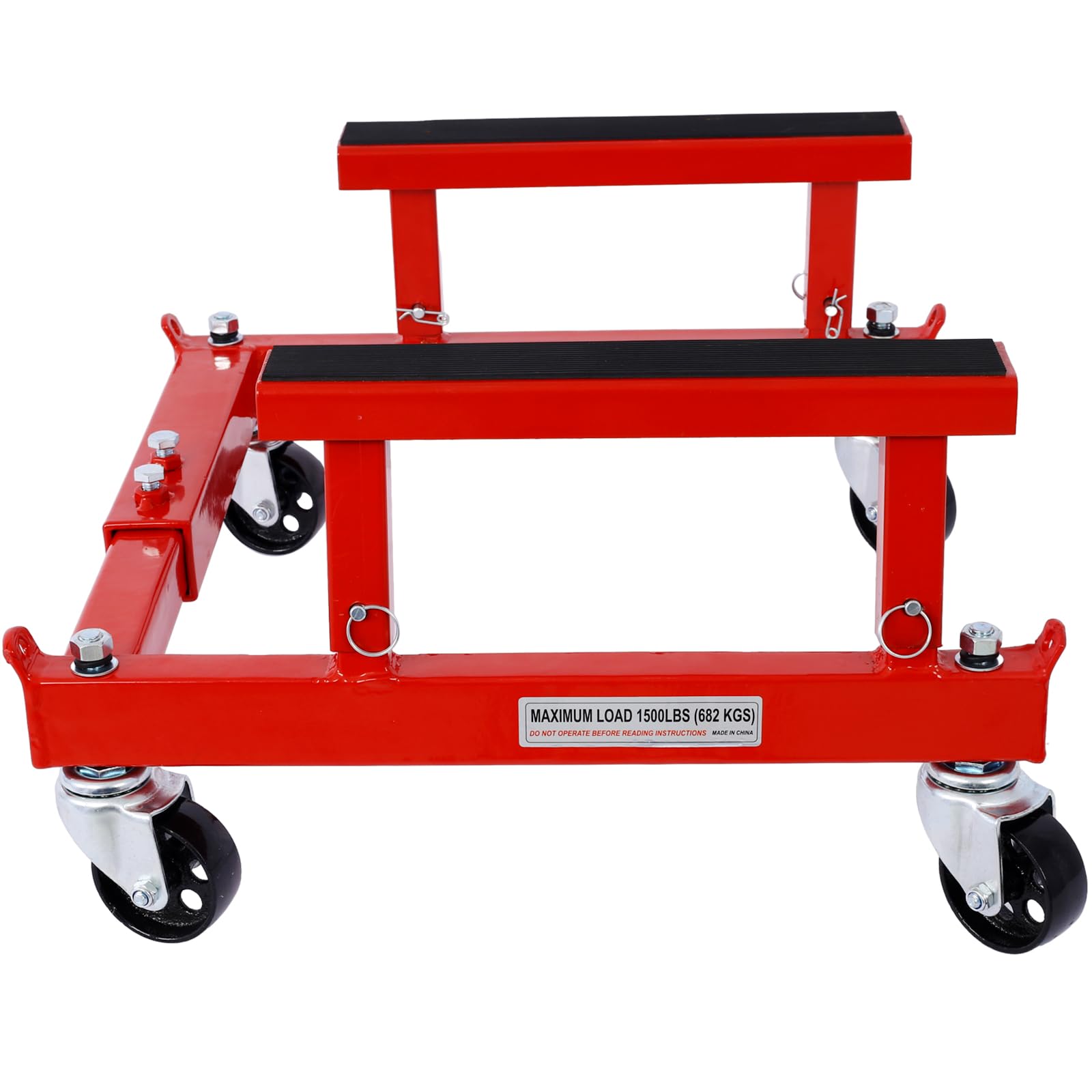 Garvee Motorcycle Engine Cradle Dolly - 1500 lbs Heavy-Duty Design with Rubber Pads, 360-Degree Swivel Wheels, Adjustable Width and Height for Four-Wheelers, Red