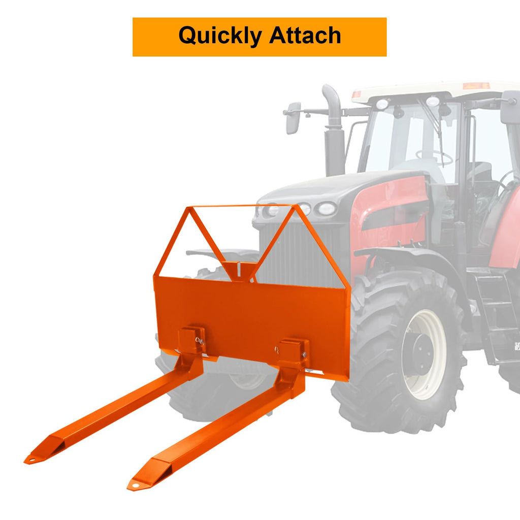 Garvee 46" Pin-On Pallet Forks Attachment With Quick Attach Mount, Universal Skid Steer Forks With Hitch Ball Hole for Tractors and Loaders, Orange