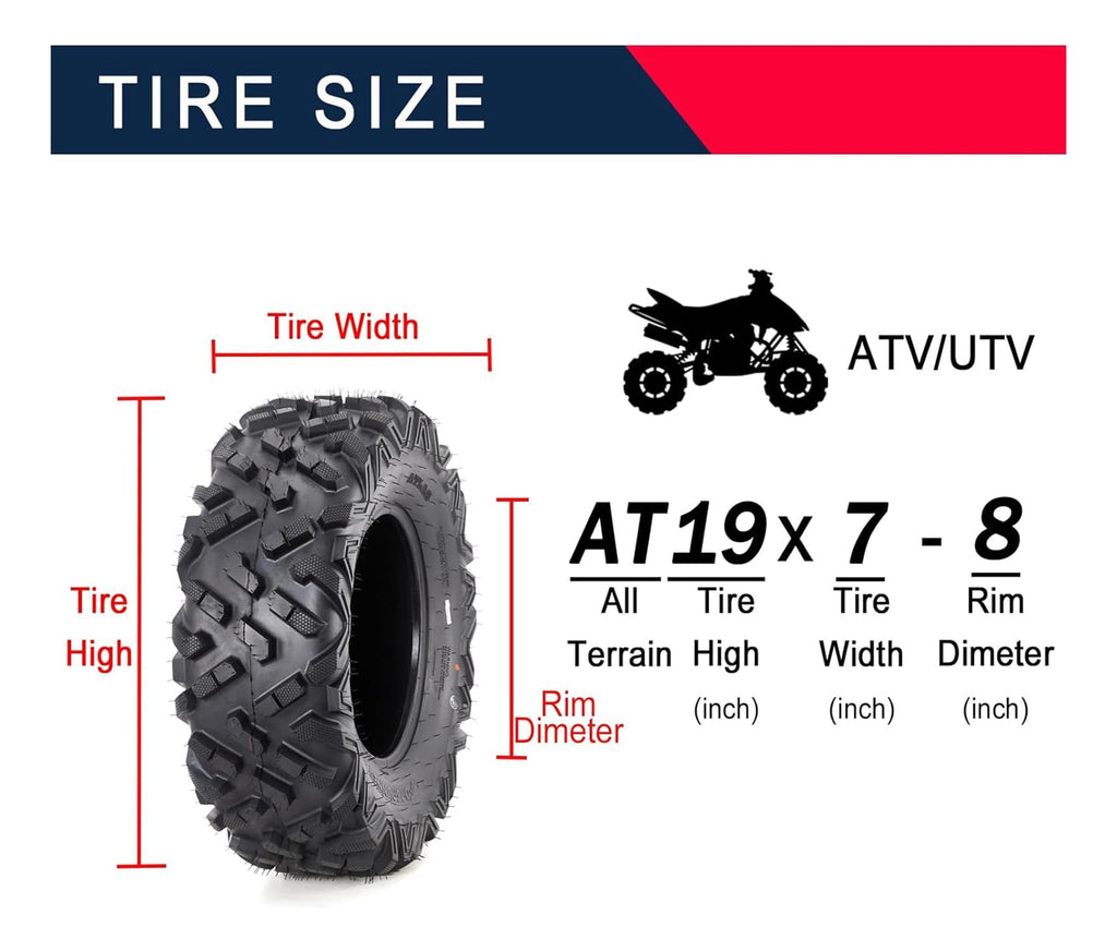 Garvee Set Of 4 ATV Tires 19x7-8 Front & 18x9.5-8 Rear Tubeless All-Terrain Mud Trail Tires 6 PR Black
