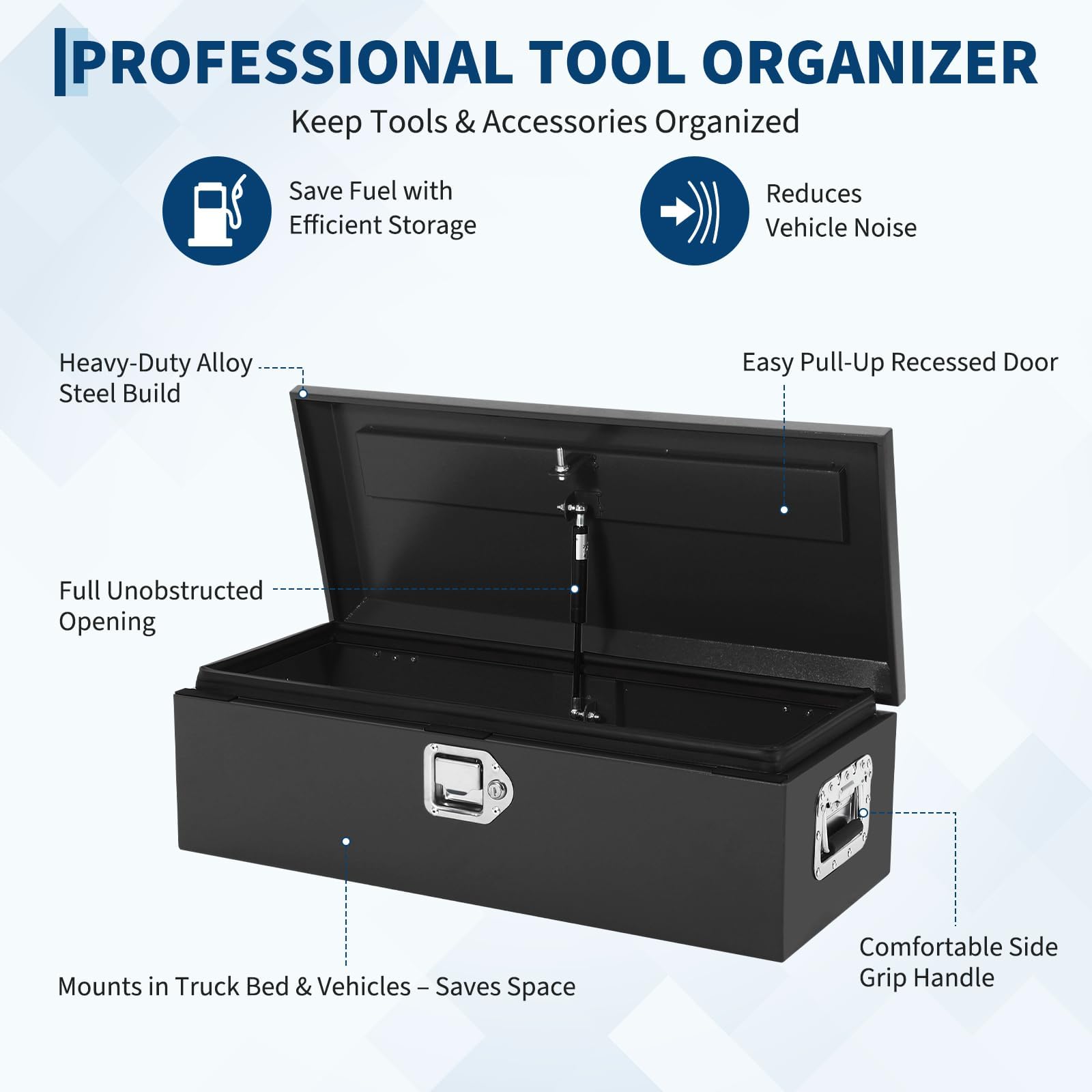 Garvee 30"X13"X10" Heavy-Duty Truck Tool Box With Dual Hydraulic Lids Weatherproof Steel Storage For Pickup Truck Bed Garage Workshop RV Trailer Black