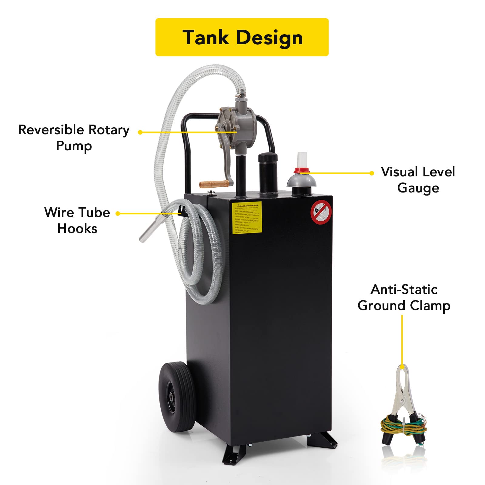Garvee 30 Gal Gas Caddy with Pump, No Front Wheels, Fuel Storage