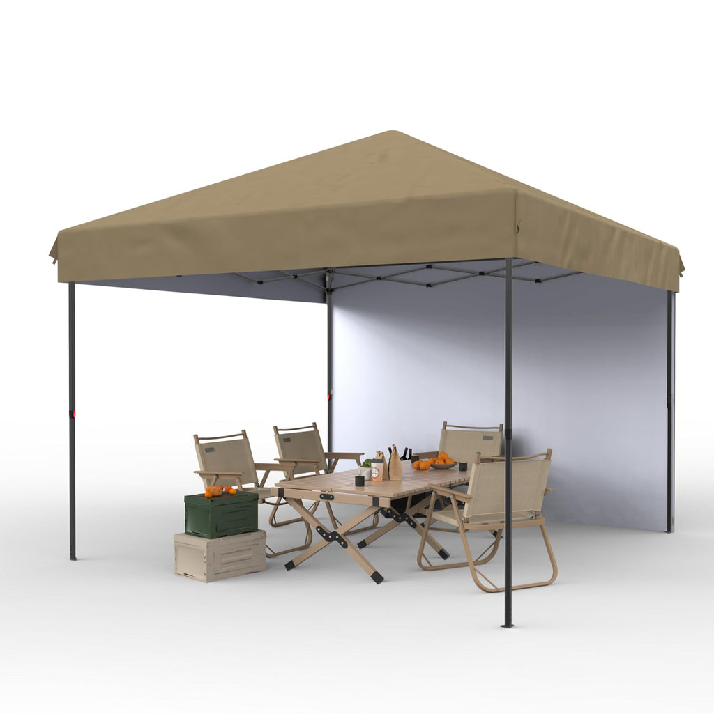 Garvee 10'x10' Pop-Up Canopy Tent - Portable Instant Gazebo with 1 Removable Sidewall, 4 Stakes & Ropes for Outdoor Events, Patio, Party, Camping, Khaki