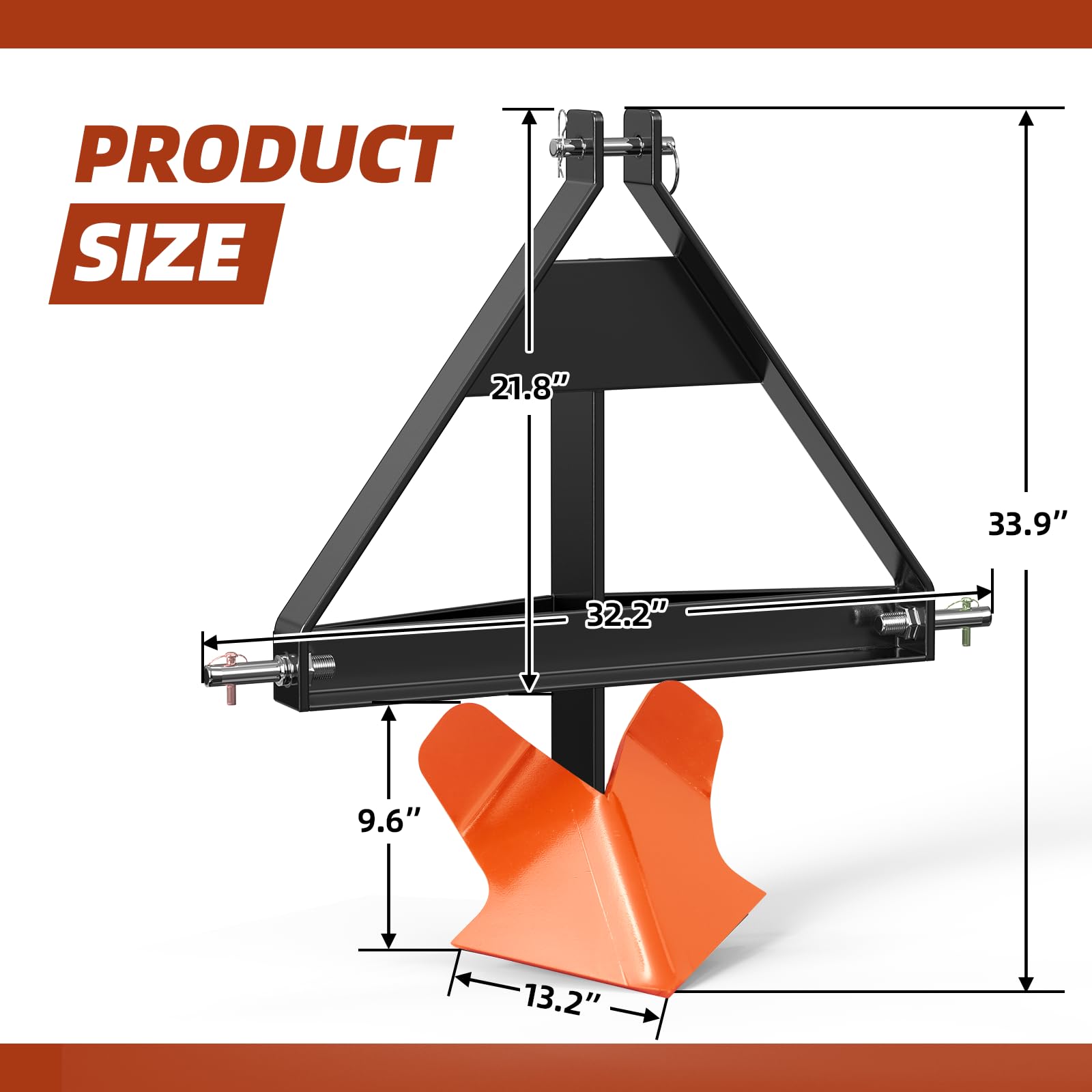 Garvee Heavy Duty Middle Buster Plow for 3-Point Hitch Tractors, Durable Steel Soil Tiller for Farming and Gardening Orange