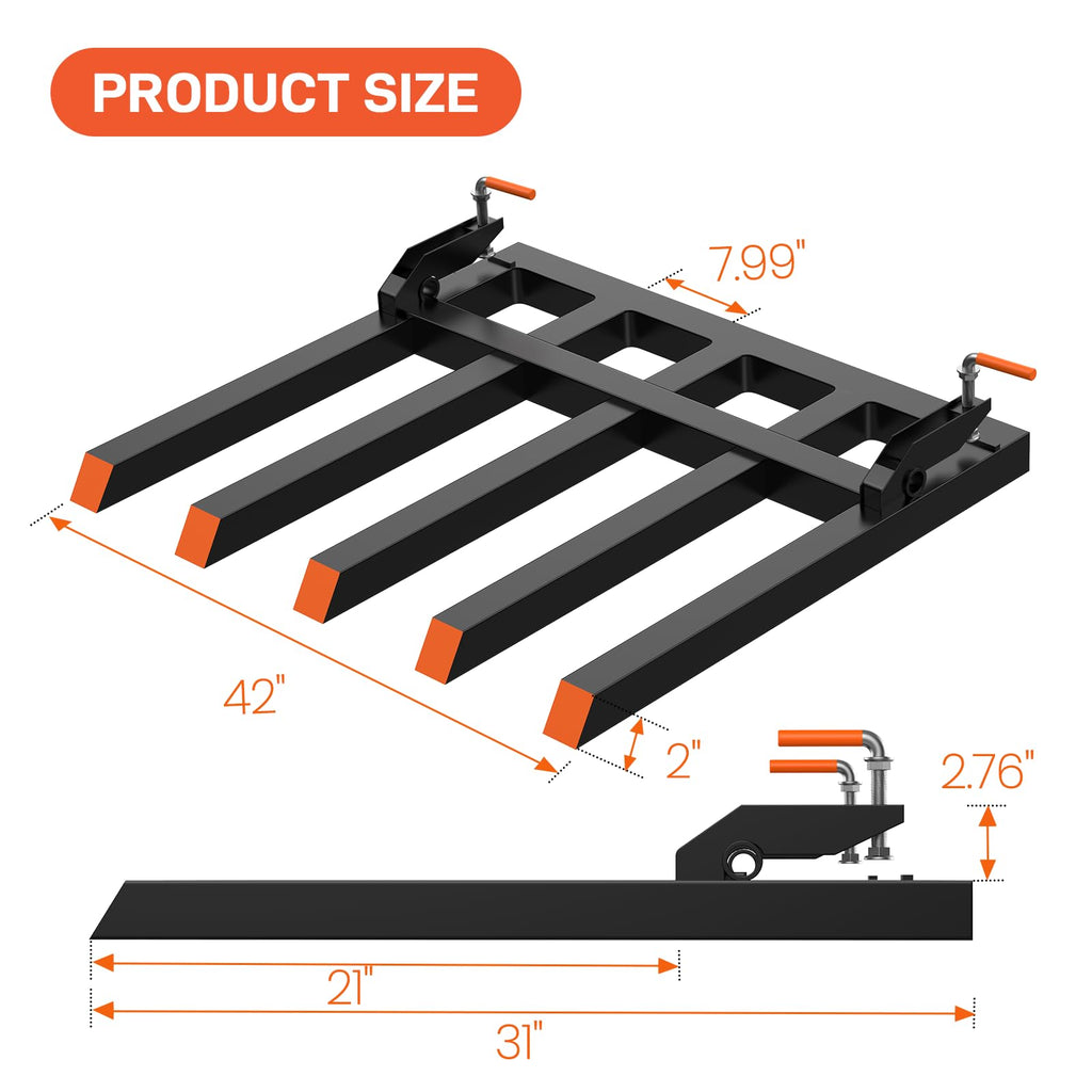 Garvee Clamp On Pallet Forks Fits 48" Bucket, 2500LB Capacity 5-Tine Attachment for Tractor & Skid Steer Loader