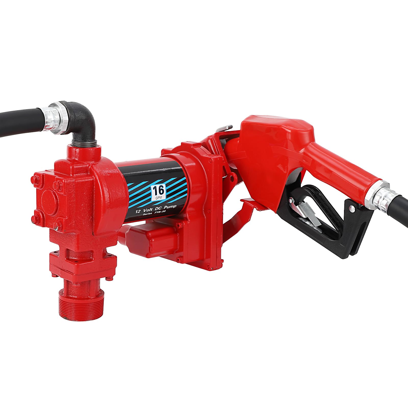 Garvee Fuel Transfer Pump 16 GPM 1/4 HP, 12 Volt DC Fuel Pump, Diesel Transfer Pump with Automatic Nozzles, Gasoline Transfer Pump with Emission & Suction Hoses for Gasoline, Diesel, Kerosene