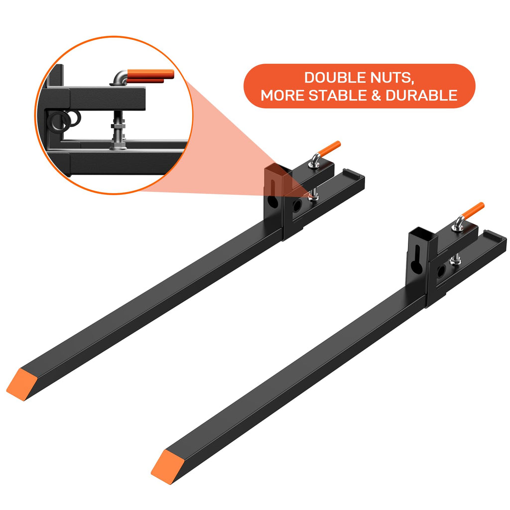 Garvee 60" Pallet Forks 4000lbs, Double Nuts Tractor Forks, Clamp on Pallet Forks for Tractor Bucket Loader Skid Steer