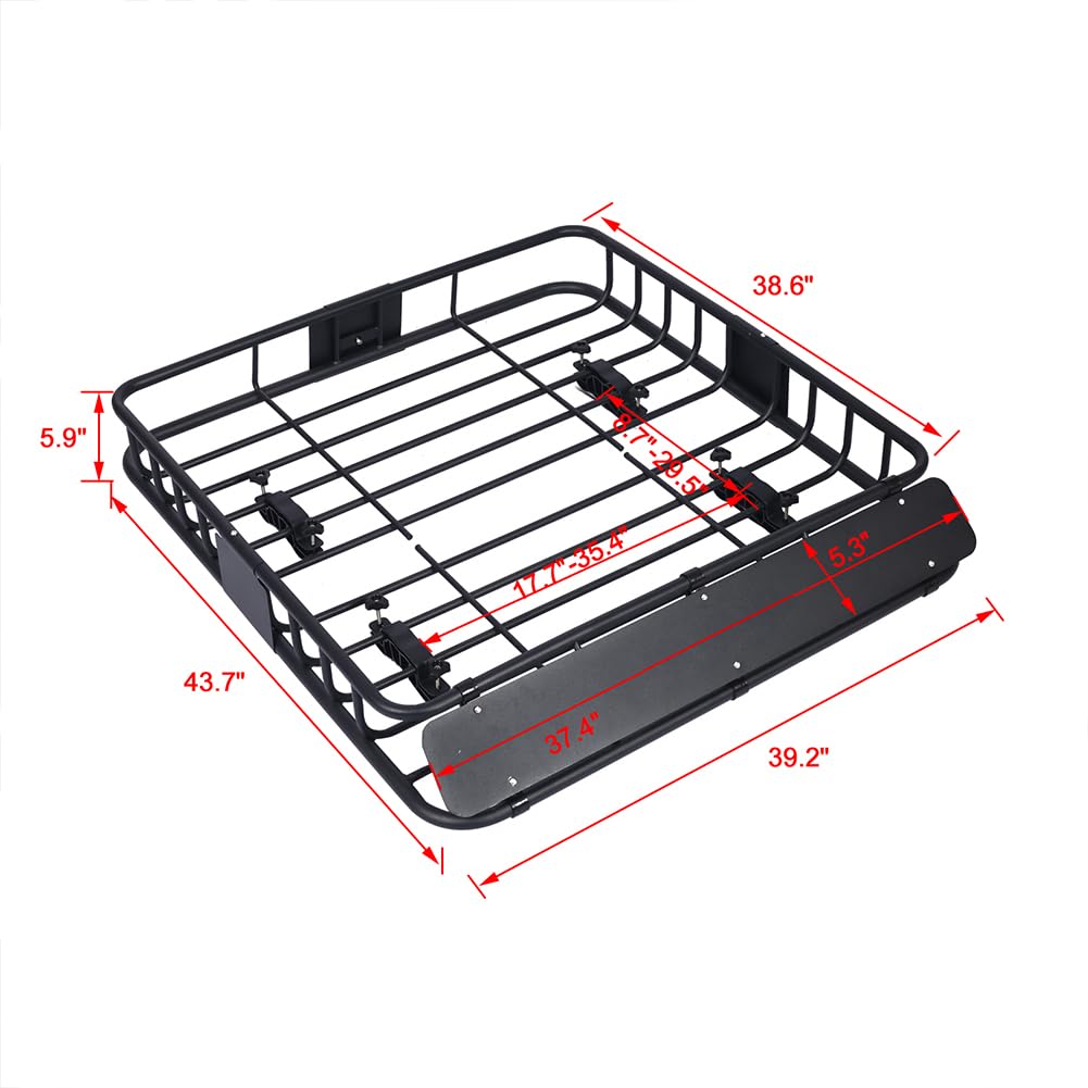 Garvee 38.5 x 43 Inch Universal Roof Rack Cargo Carrier Basket for Camping Traveling, Durable Black Luggage Holder